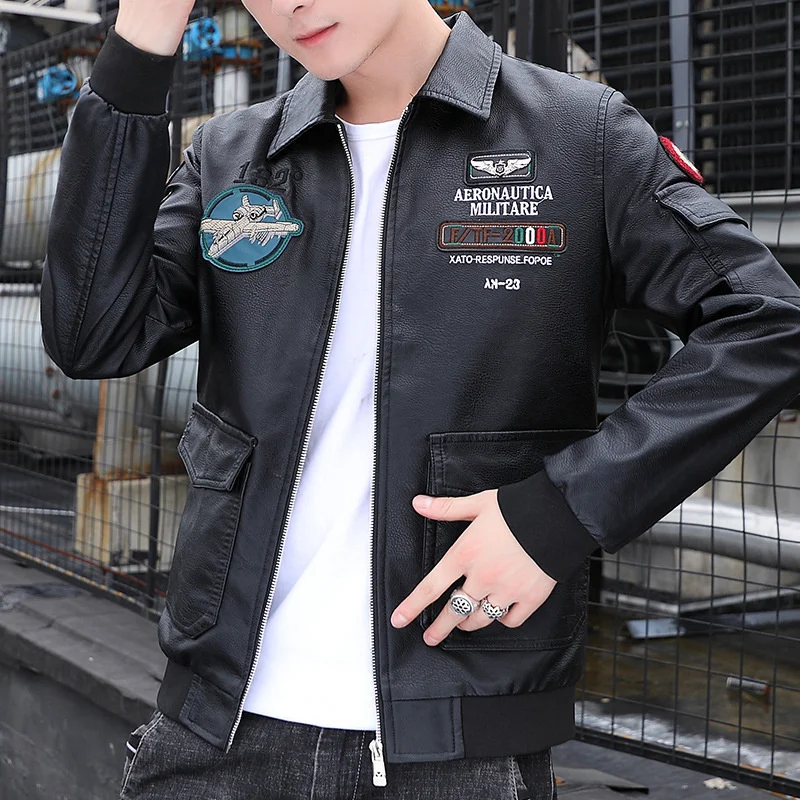 

Autumn and winter 2021 new leather clothes men's EMBROIDERED MOTORCYCLE clothes fashion leather jacket Baseball