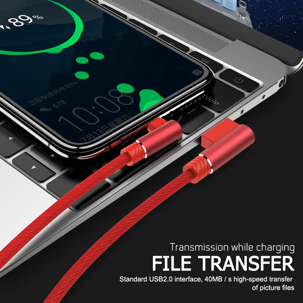 Кабель USB Type-C 90 градусов для Samsung S20 S21 Xiaomi Mi 11 Huawei P40 шнур C быстрой зарядки Шнур