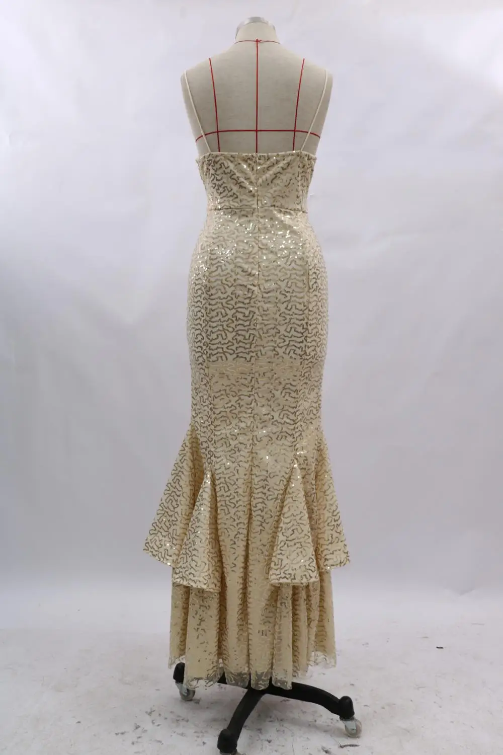 

2020 New Women Gold Sequined dress Elegant V-Neck Spaghetti Strap Ankle-Length Celebrity Evening Party Bodycon Bandage Dresses