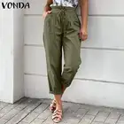 Прямые брюки VONDA 2021, осенние длинные брюки для женщин, женские повседневные свободные длинные брюки большого размера с высокой талией