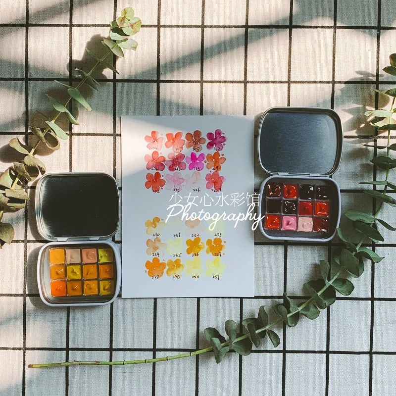 Оригинальные 12 цветные акварельные пигменты Holbein красного желтого зеленого