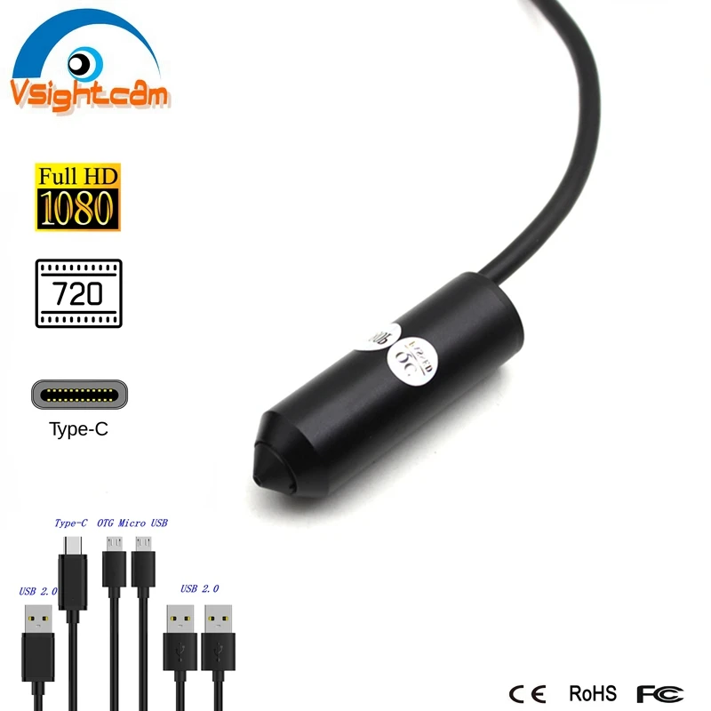 1080P Mini OTG Micro USB Pin Hole Lens Camera 0.1Lux UVC USB Type-C USB Bullet Camera For Helmet Police Industrial Inspection