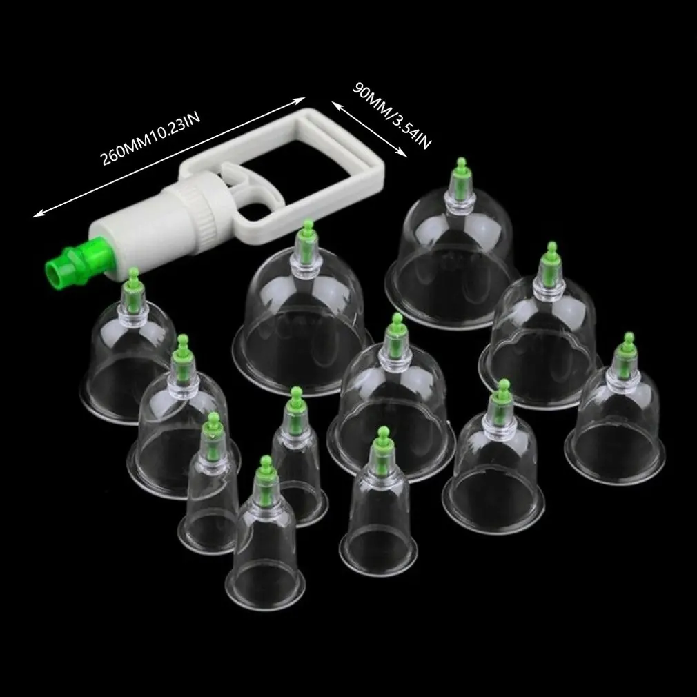 

Effective Health Care 12 Cupping Cups Medical Vacuum Cans Suction Therapy Device Back Body Massage anti-cellulite massager Set