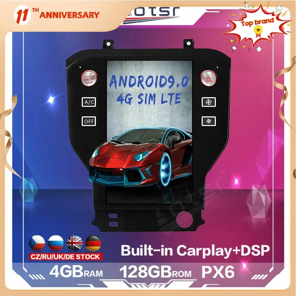 

128GB Tesla Screen Android Car Radio For Ford Mustang 2015 - 2019 Car Multimedia Player GPS Navigation Stereo DSP Carplay 4G SIM