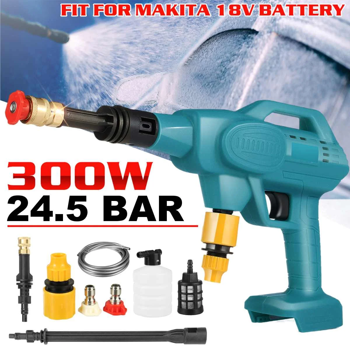 

300W Cordless High Pressure Washer Spray Water Gun Car Wash Pressure Water Nozzle Cleaning Machine Fit for Makita 18V Battery