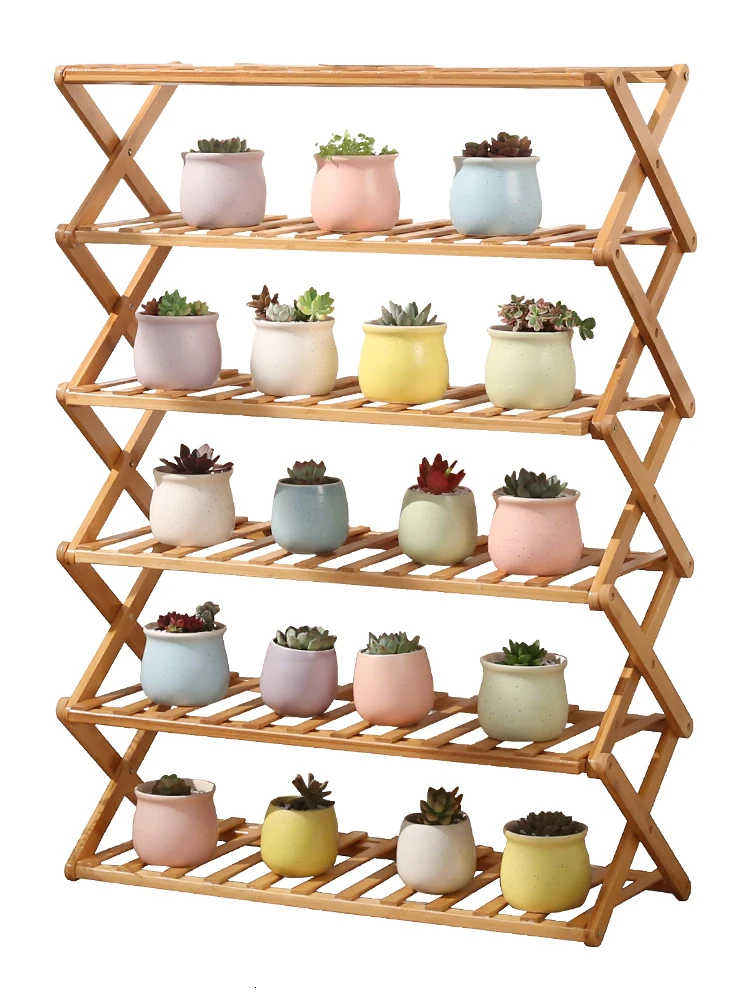 Стеллаж для балкона в помещении простота Многоэтажный небольшой бамбуковый