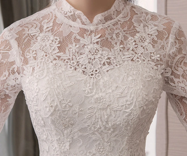 Robe De Mariee белые свадебные платья высокие кружевные аппликации для выреза бальный халат с рукавами до локтя Элегантные платья невесты Abito Da Sposa