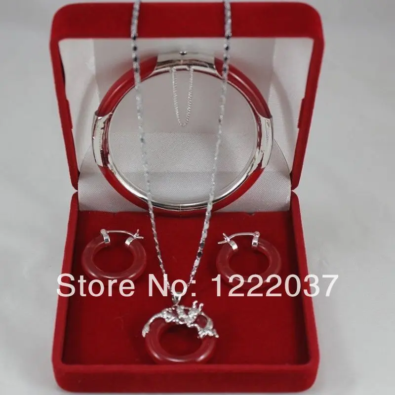 

new 4colors Fashion jewellery jades dragon pendant necklace earrings bracelet set