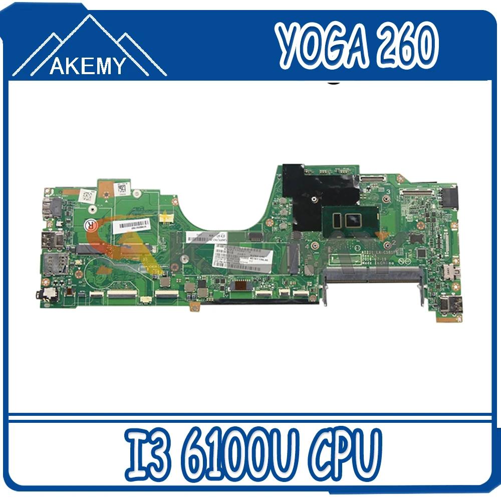 

Akemy For Lenovo ThinkPad Yoga 260 Laptop Motherboard LA-C581P Motherboard I3 6100U Tested 100% Work FRU 01AY876 01AY764 00NY940