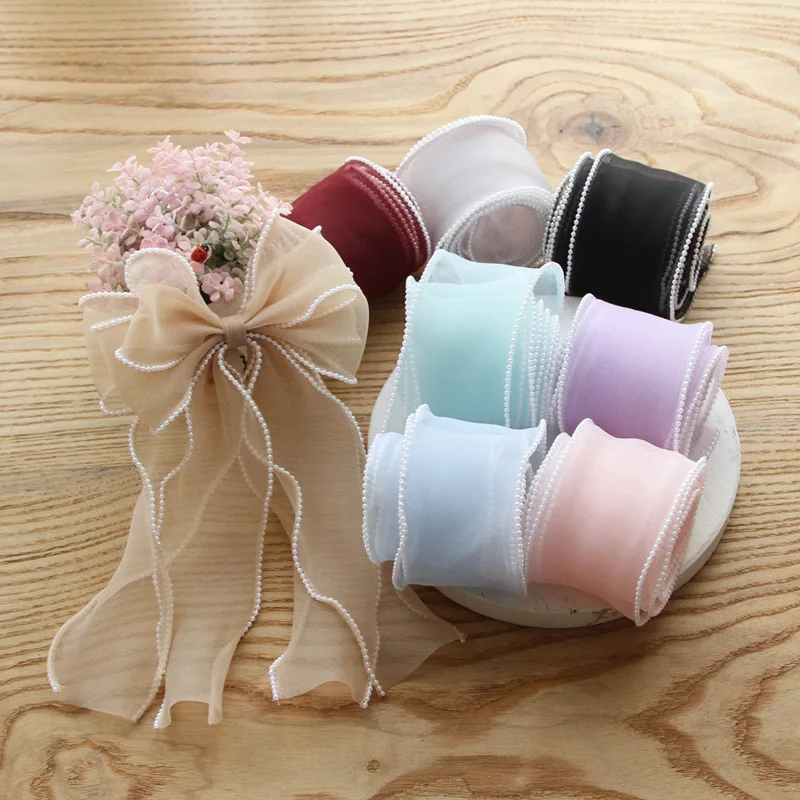 10 Yards 60mm Wide Pearl Fishtail Yarn Wave Organza Ribbon DIY Bow Hair Accessories Material Gift Packing Sewing Fabric 21071301 | Дом и сад