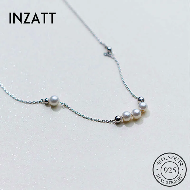 

INZATT Real 925 Sterling Silver Pearl Bead Pendant Choker Necklace Fashion Women Minimalist Fine Jewelry Bohemia Accessories
