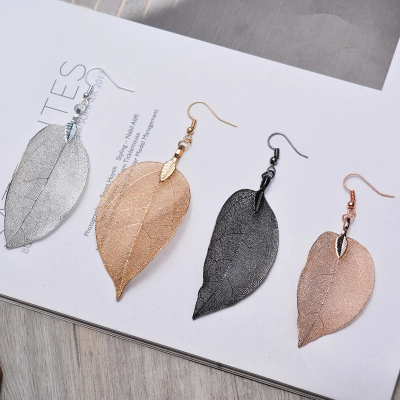 Богемные шикарные висячие серьги с натуральными листьями уникальные модные