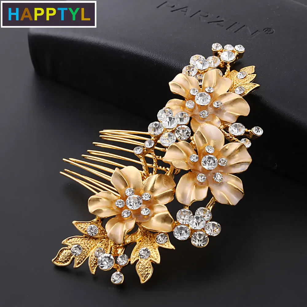 HAPPTYL 1 шт розовый золотой гребень для волос невесты заколка со стразами цветок