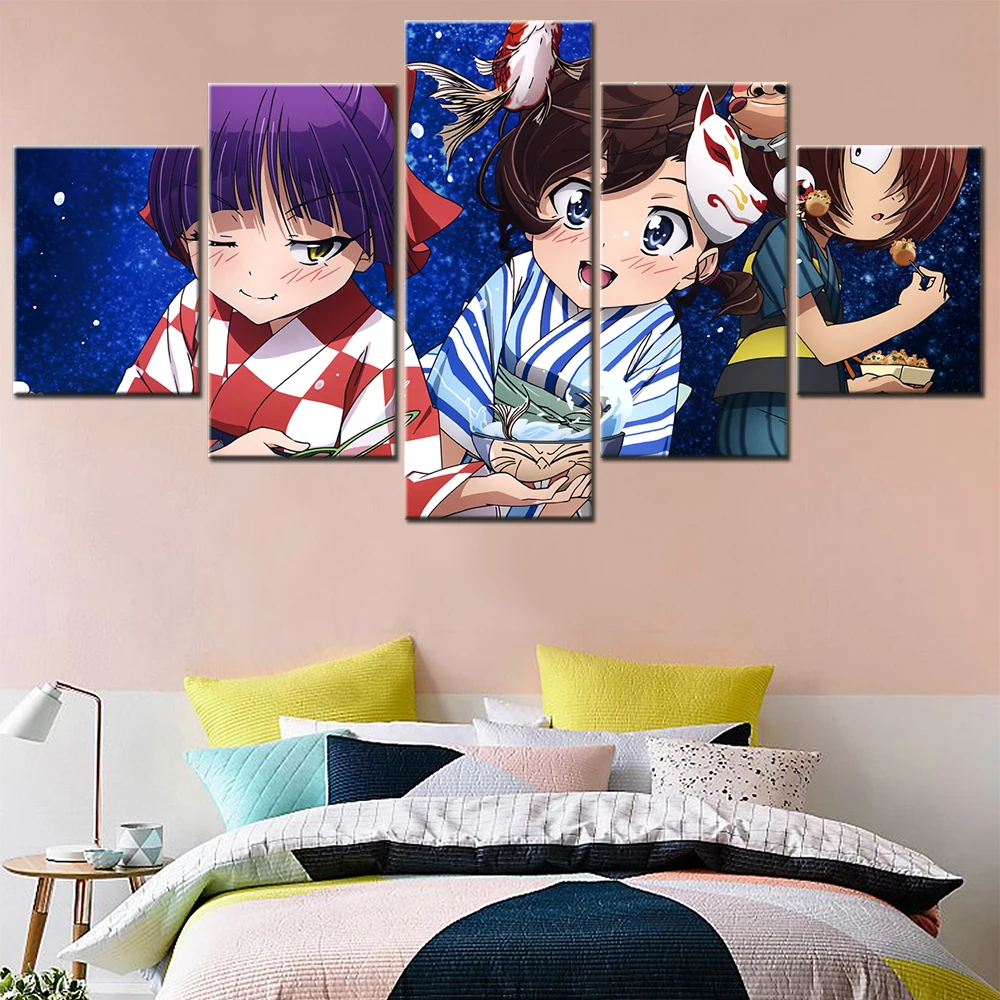 

Canvas Painting 5 Piece Japan Anime Kitaro Gegege Kimono Girls Poster Wall Decoration Frames For Pictures Kawaii Room Decor