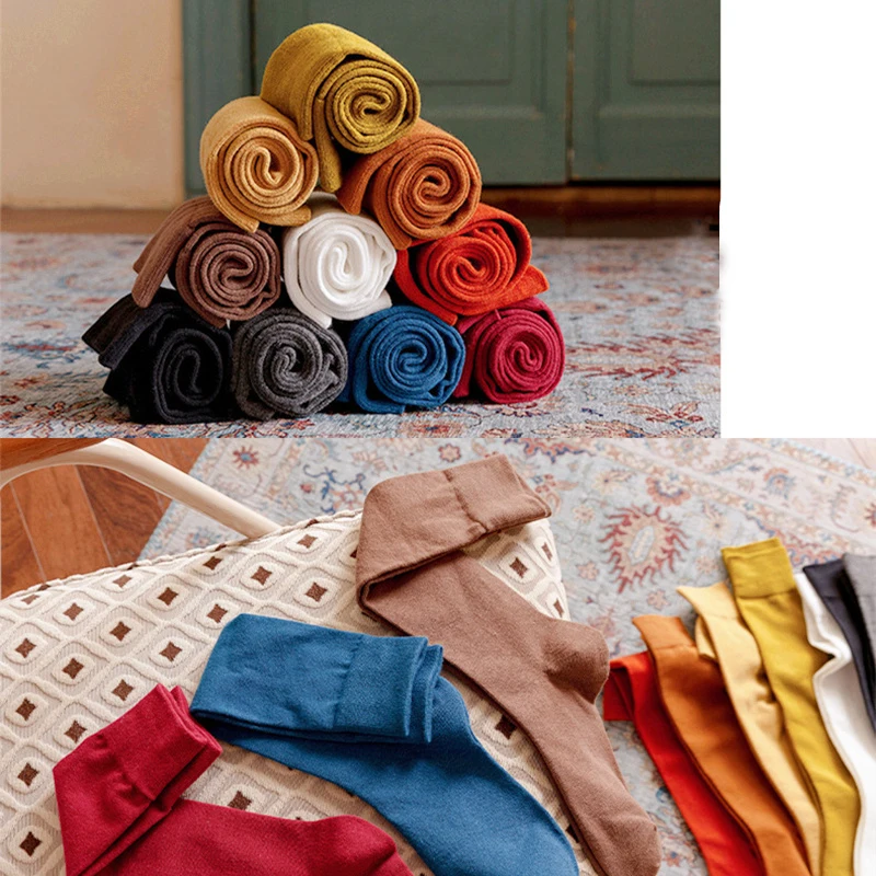 Dreamlikelin Spring Autumn Women's Long Knitting Socks Solid Color Japanese Style High School White Cotton Knee Socks For Girls