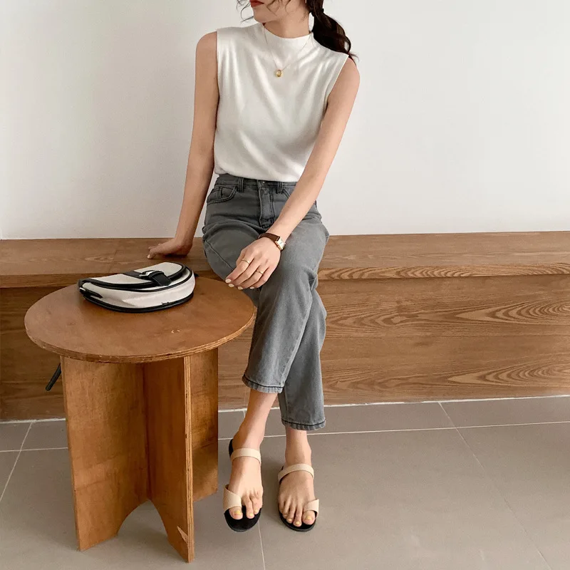 

Sexy Sleeveless Solid Knitted Top Summer Turtleneck Camisole Tank Top Y2k Slim Female All-Match T-shirt Vest Casual Camis 2021