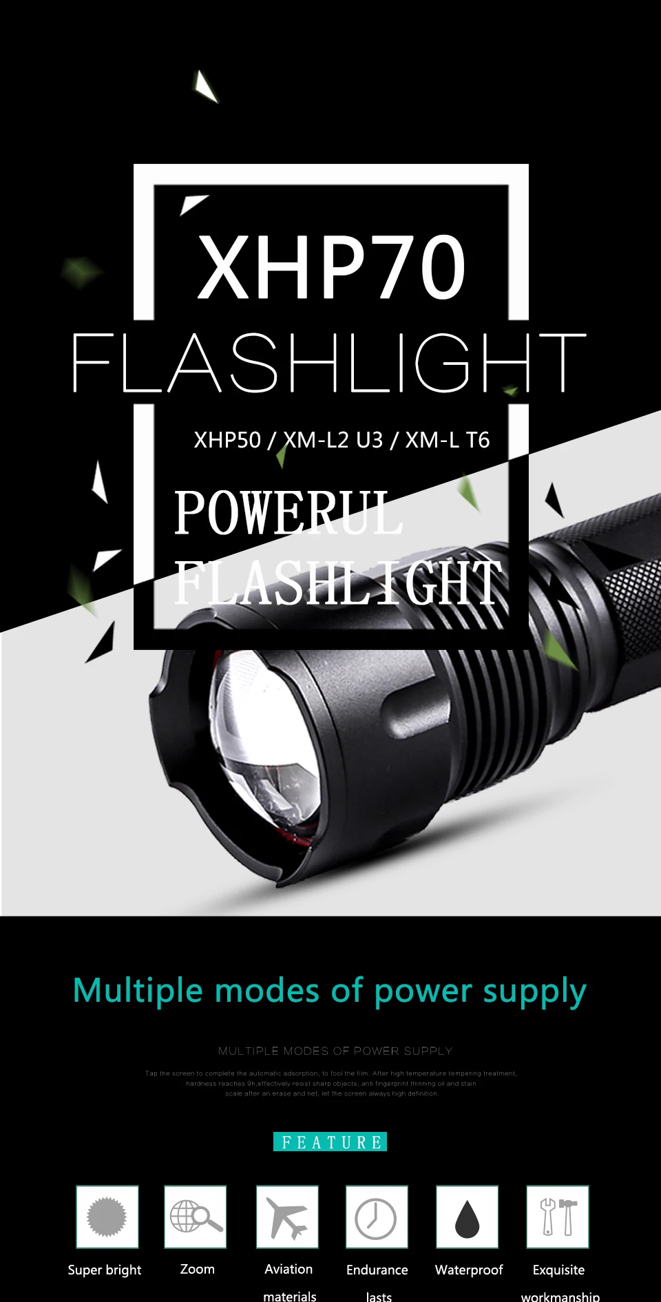 Cree XHP70 XHP50 XM-L2 U3 XM-L T6 светодиодный вспышка светильник Водонепроницаемый фонарь с приближением, Мощность 26650 18650 14500 АА перезаряжаемая батарея светильник