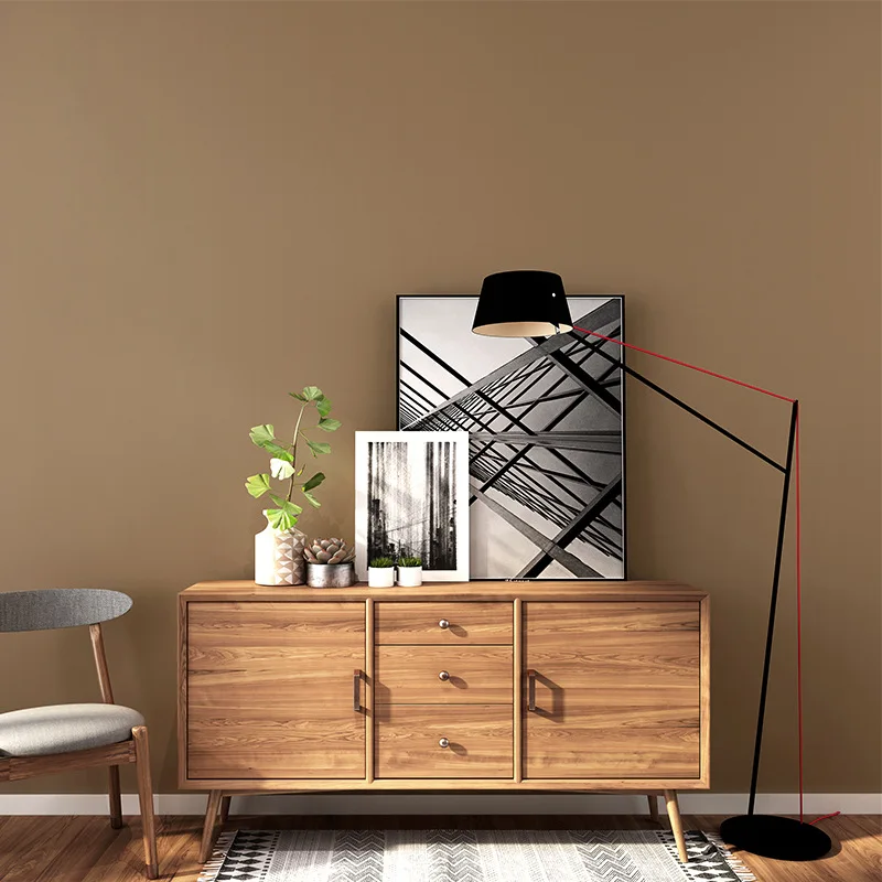 

Brown Brown Dark Coffee Color Wallpaper Living Room Bedroom Non-Woven Modern Simple Solid Color Plain Background Wall Wallpaper
