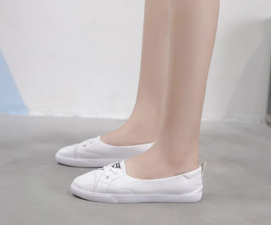 Women Casual Shoes Comfortable White Nude Sneakers Fashion Lace-Up Split Leather Girls Flats | Обувь