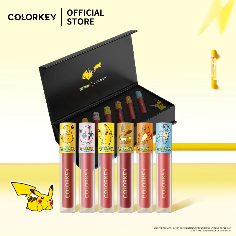 Набор блесков для губ COLORKEY Pikachu Водостойкий тинт Матовая жидкая помада чармандер