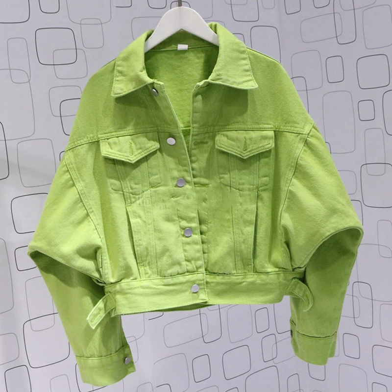 

Novel Autumn Colorful Denim jacket Women Spring Short Paragraph Candy Color Korean Loose Denim Coat Bat Sleeve Jacket