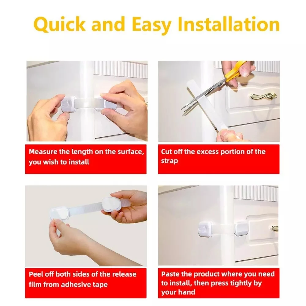 Cerraduras de seguridad ajustables para ni&ntilde;os, a prueba de ni&ntilde;os y beb&eacute;s, cajones de electrodom&eacute;sticos con adhesivo Extra fuerte 3M, 8 Uds.-4