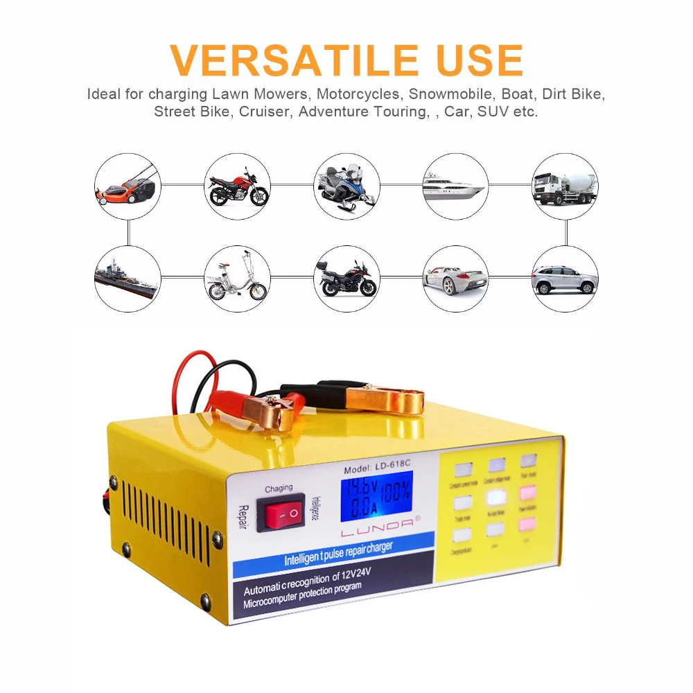 250V 12 V/24 V 200AH Смарт Пульс Ремонт Автомобиля Батарея Зарядное устройство автоматического 5-ти ступенчатый интеллигентая(ый) зарядки для CarTruck в байкерском стиле
