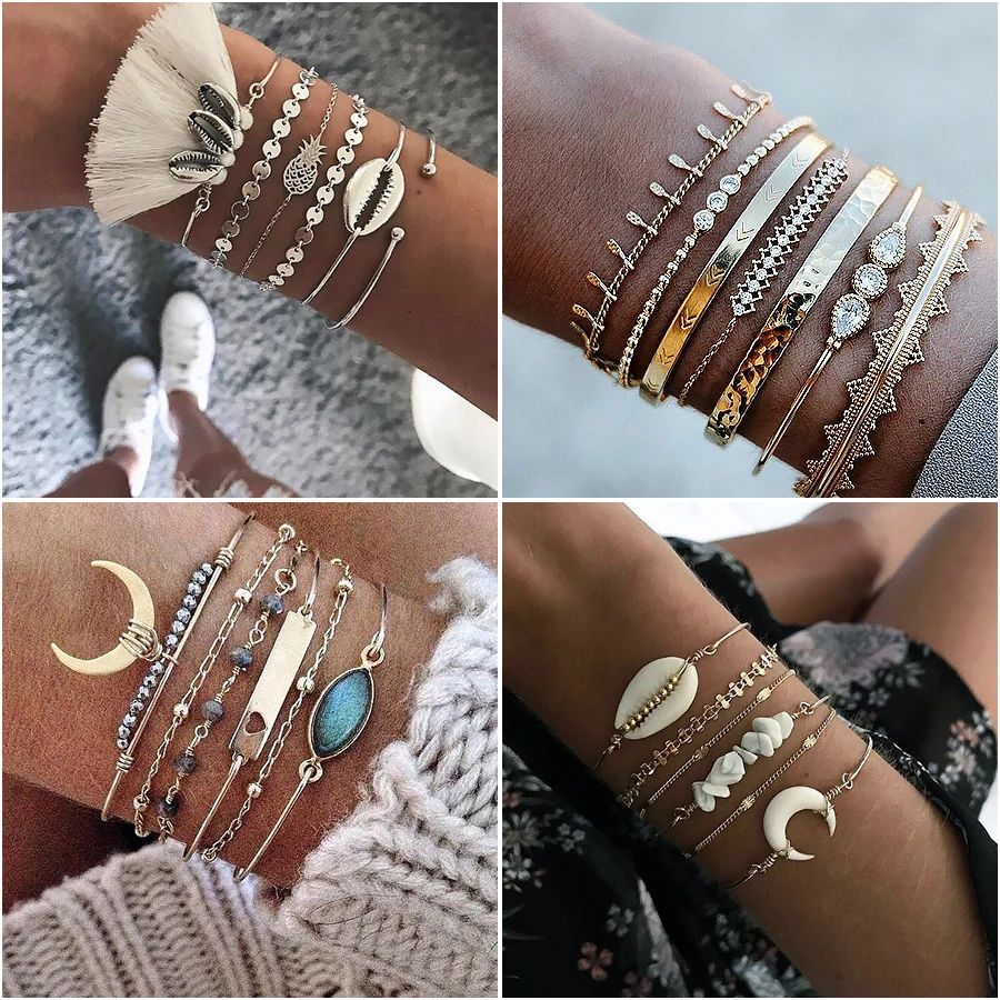 Женские браслеты кисточки ракушки стрелы узел круглый кристалл многослойный