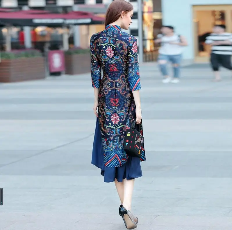 Cheongsam вьетнамские женщины среднего возраста Аутентичные Длинные Элегантные