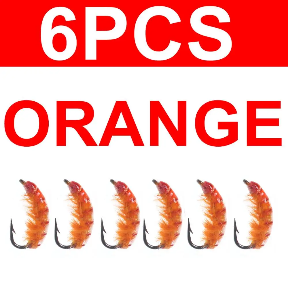 6pcs orange 6 шт.#10 рыболовные крючки мухи форель Рыбалка Реалистичная Нимфа взвешенная Scud Fly Nymphing искусственное насекомое приманки фиолетовый оранжевый белый - Цвет: 6pcs orange