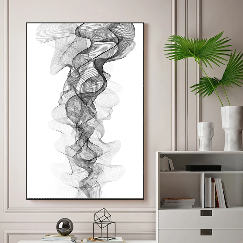 

Modern Nordic Black and White Ribbon Art Posters and Abstract Prints On Canvas Painting Wall Picturesfor Living Room Home Decor