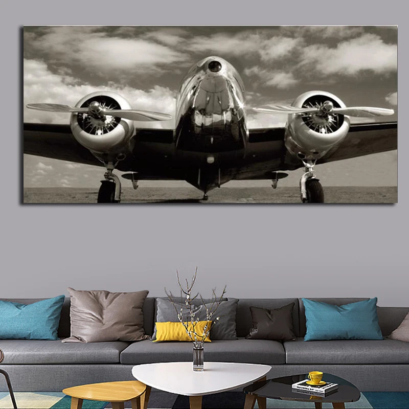 Современный домашний декор самолет Холст Картина HD печать черно-белые постеры