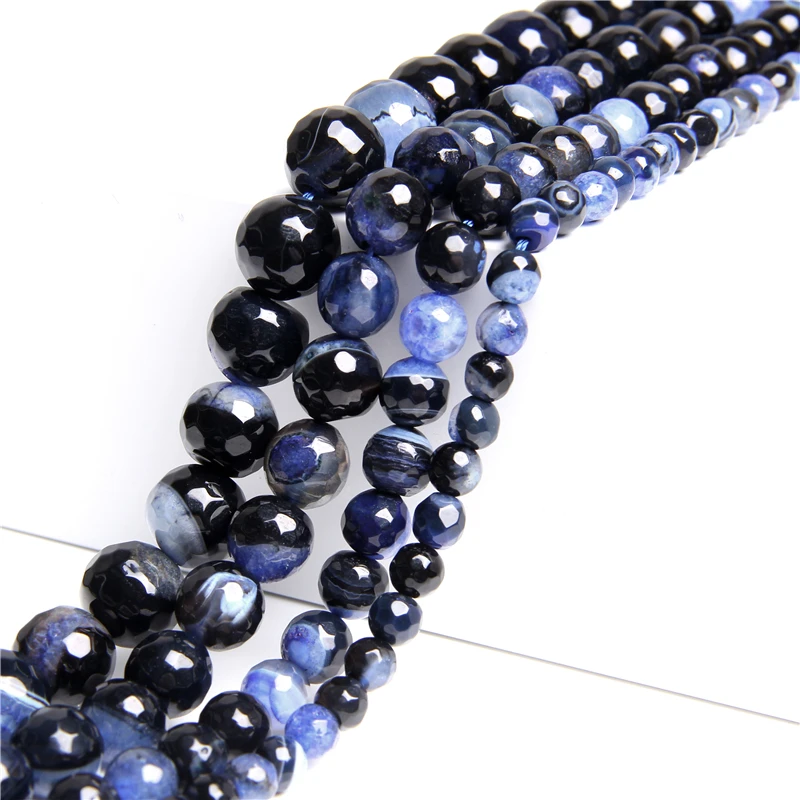 15.5&quot Natural Blue Quartzs Agat Beads 6 mm 8 10 12 Faceted Round Bead Bulk Loose For DIY Making Jewelry Bracelet | Украшения и