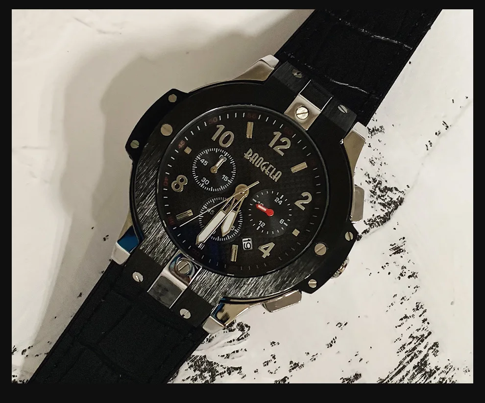 BAOGELA marque hommes montre кварцевые montre или bande de caoutchouc 3ATM rеsistant с chronographe hommes кварц 1909