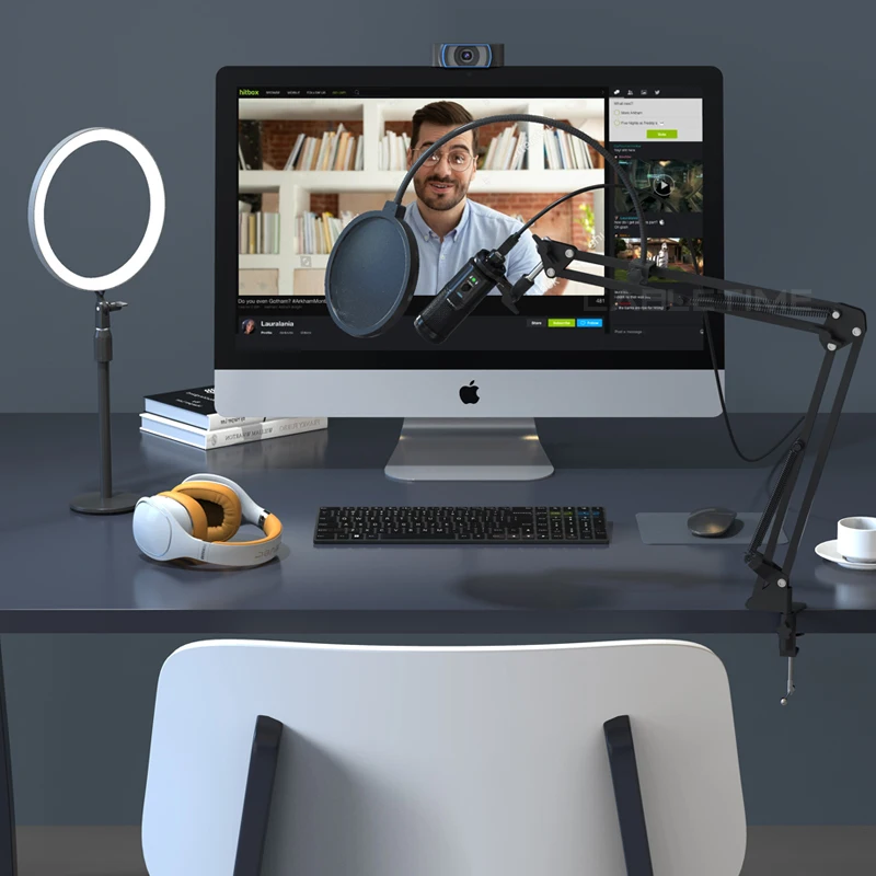 

CABLETIME USB Microphone Professional Speaker Mute Button Mic for Game Live Recording Vocals Voice Skype Chatting Podcast N433