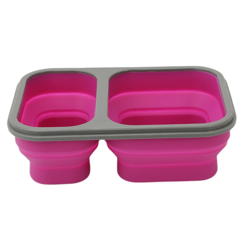 2 ячейки Силиконовый складной переносной ящик Bento 900 мл микроволновая миска для