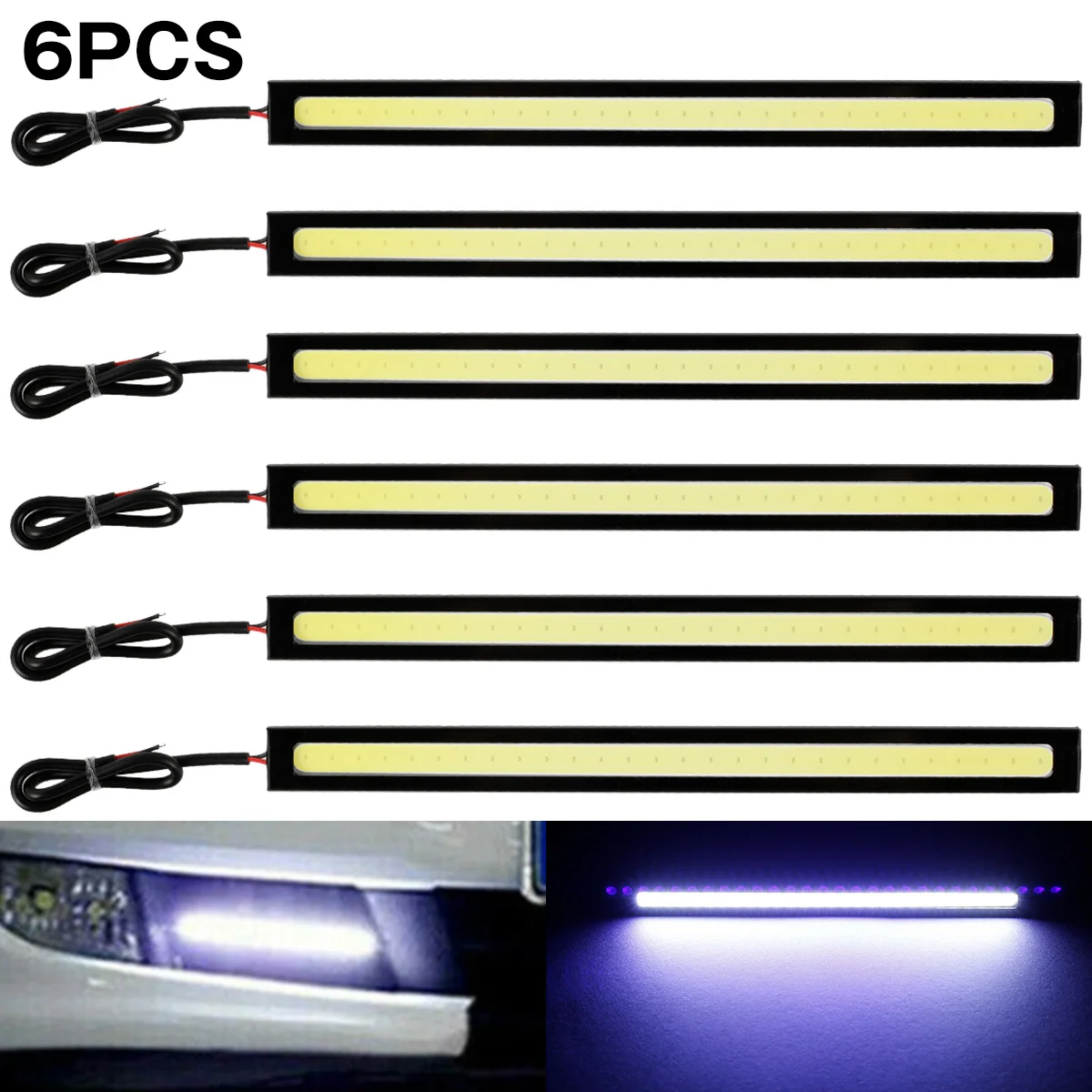 

Светодиодная лента для салона автомобиля, 6 шт., 12 В, белая лампа COB 6000K, водонепроницаемые дневные ходовые огни для фургона, фургона, лодки