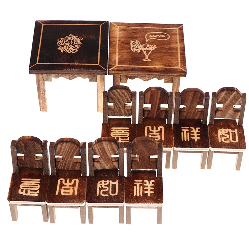 Набор миниатюрных деревянных стульев для кукольного домика 5 шт. |