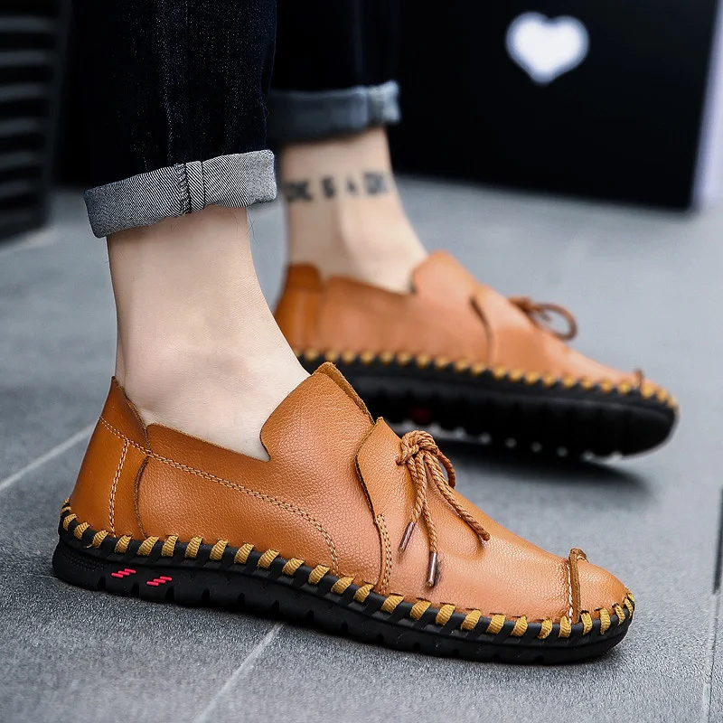 2121 Spring Genuine Leather Business Men Shoes Elegant Hand Sewing Comfortable Office Flat Mens Casual Lace Up XZ-117 | Обувь
