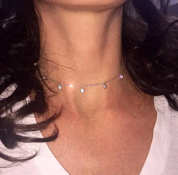 5 шт. тонкое колье чокер в горошек из стерлингового серебра 925 пробы 35 + 7 см|choker