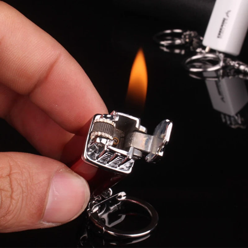 Ключница для зажигания сигары на бутановом газе, креативный мини-зажигалка, надутый металлический подвесной зажигалка для сигарет, подарочные ключевые цепочки.