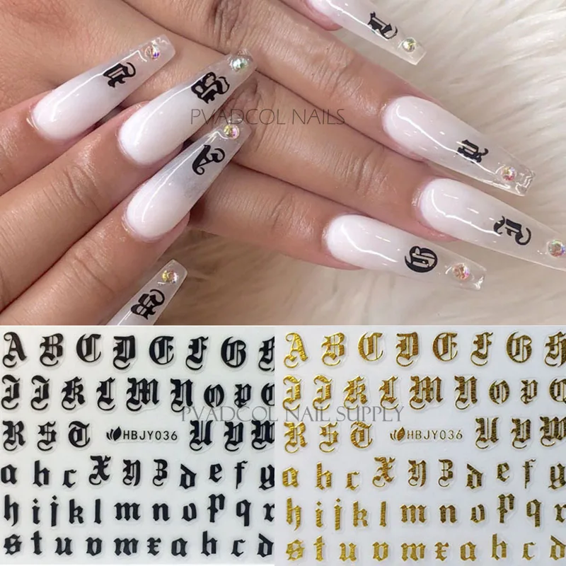 Стикеры 3D на ногти Nail Art Наклейки латинские римские английские буквы алфавита
