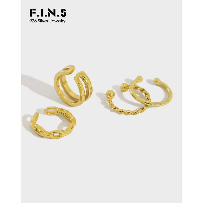 

F.I.N.S 1PC S925 Pure Sterling Silver Ear Cuff Chain Double-Layer Female Earrings Stackable Korean Clip Earrings Without Piecing