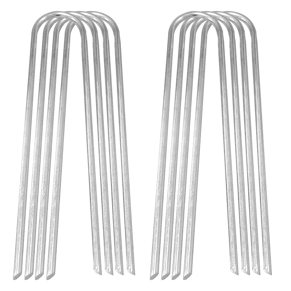 

8PCS Trampoline Stakes U-Shaped Metal Football Goal Pegs Reusable Tent Ground Anchors for Football Goals Silver