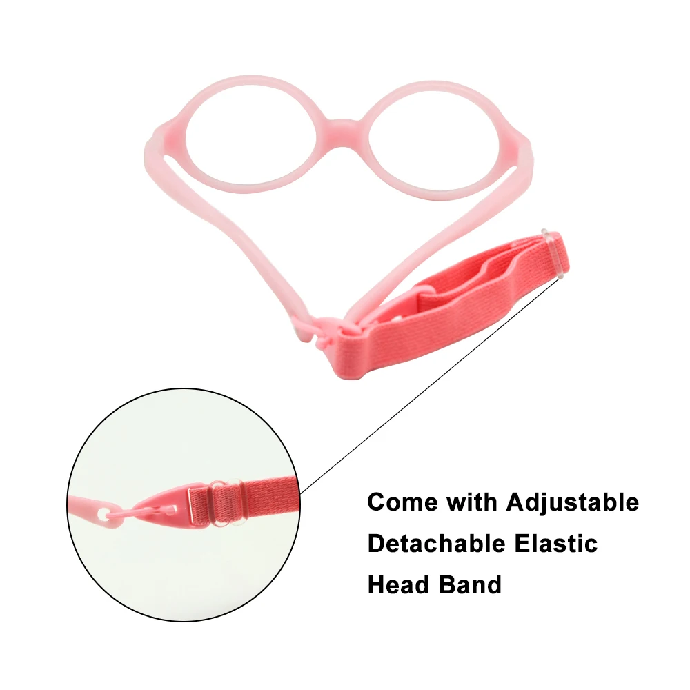 Baby Optical Glasses with Strap Size 39/14 One-piece No Screw Bendable, Silicone Infant Toddler's Children Glasses Frame & Cord