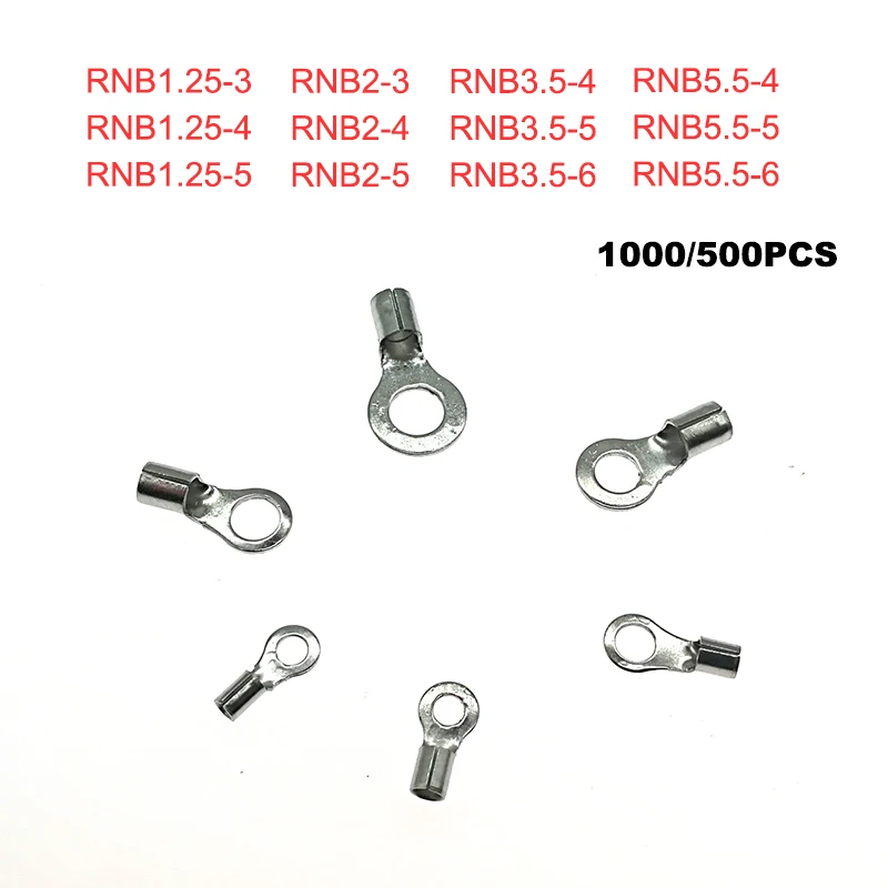 

Ring Bare Cord End Crimp Terminals Electrical Naked Wire Connector RNB1.25-3~5.5-6 Cable Ferrules 22-10AWG 0.5-6mm2