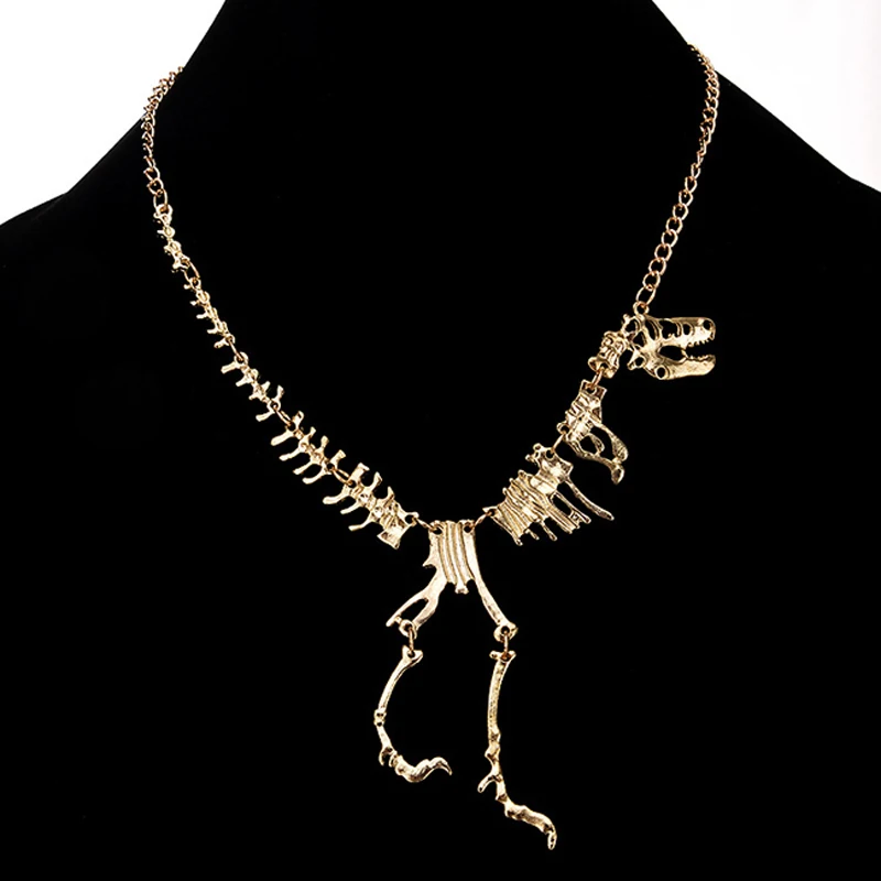 Sexy Long Necklace Dragon Bone Alloy Collares Silver Jewelry Gothic Tyrannosaurus Rex Skeleton Dinosaur Pendant Charm Necklace images - 6