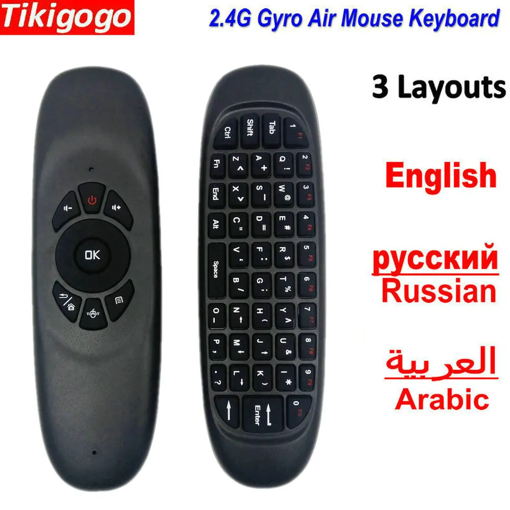 Tikigogo C120 2,4G гироскоп воздушная мышь мини беспроводная клавиатура Русский Арабский Английский для Android Smart tv Box PC Пульт дистанционного управления