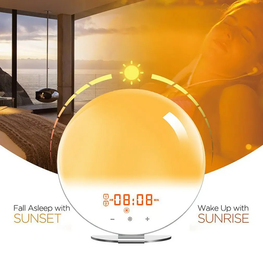 

WiFi Smart Wake Up Light Workday Alarm Clock With 7 Colors Sunrise Sunset Smart Life Tuya App Wake Up Light Clock With Charger