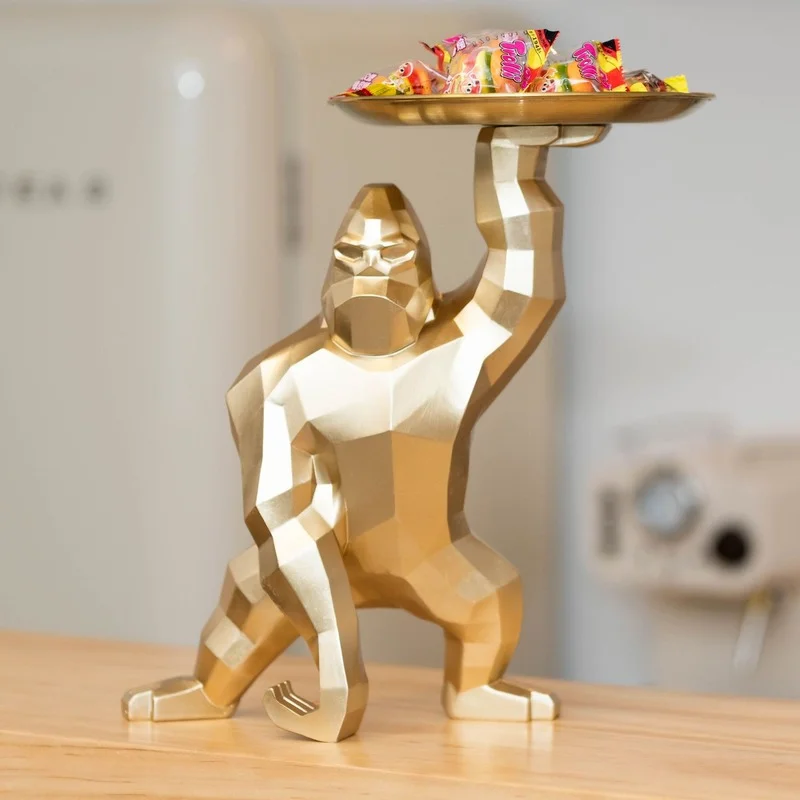 

33cm New Nordic Resin King Kong Sculpture Statue Candy Snack Keys Storage Tray Home Living Room TV Cabinet Decoration Ornaments